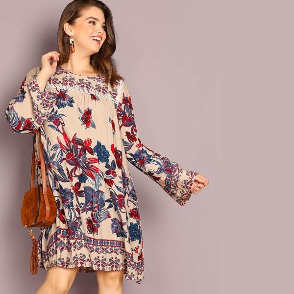 

Plus Botanical Print Dress, Multicolor