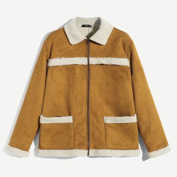 

Men Zip Up Faux Shearling Jacket