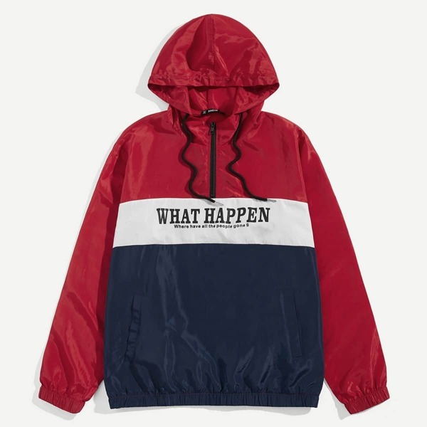 

Men Color-Block Letter Hooded Jacket