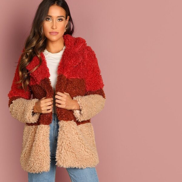 

Colorblock Faux Fur Teddy Coat
