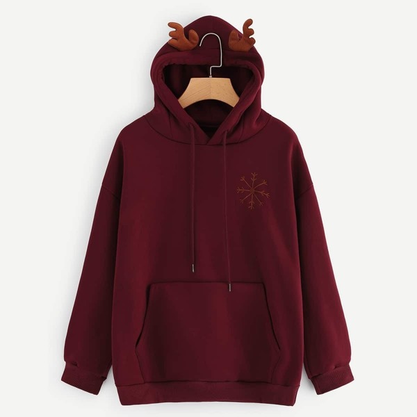 

Snowflake And Letter Embroidered Hooded Sweatshirt