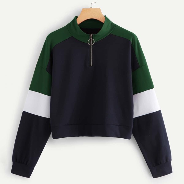 

Quarter Zip Contrast Panel Sweatshirt
