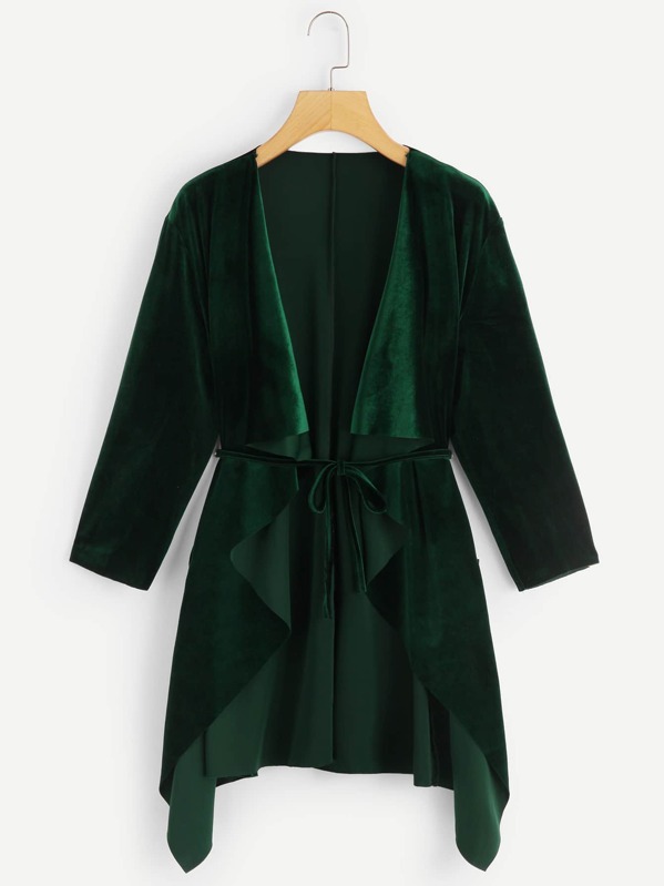 

Velvet Waterfall Coat With Belt, Green