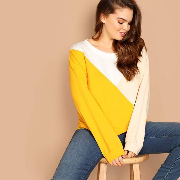 

Plus Two-Tone Round Neck Sweatshirt
