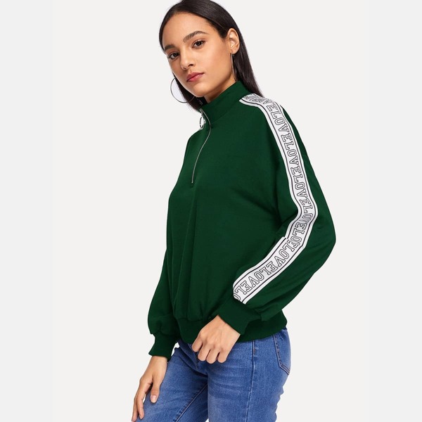 

Letter Tape Detail Half Placket Sweatshirt