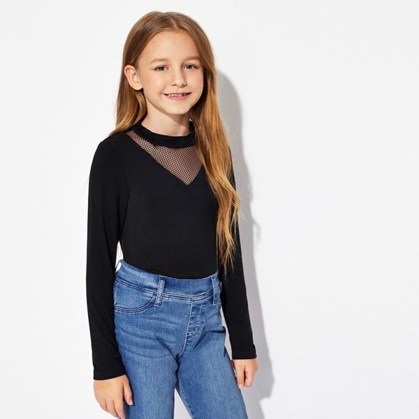 

Girls Mesh Insert Solid Tee
