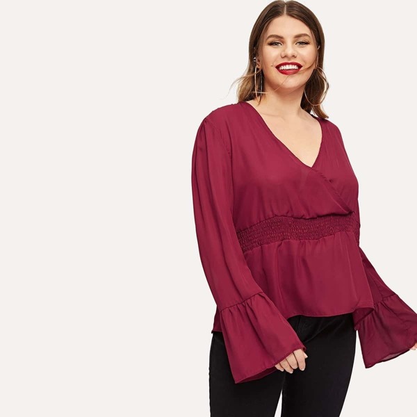 

Plus Surplice Neck Shirred Waist Blouse