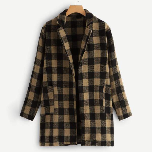 

Plus Notched Collar Plaid Coat