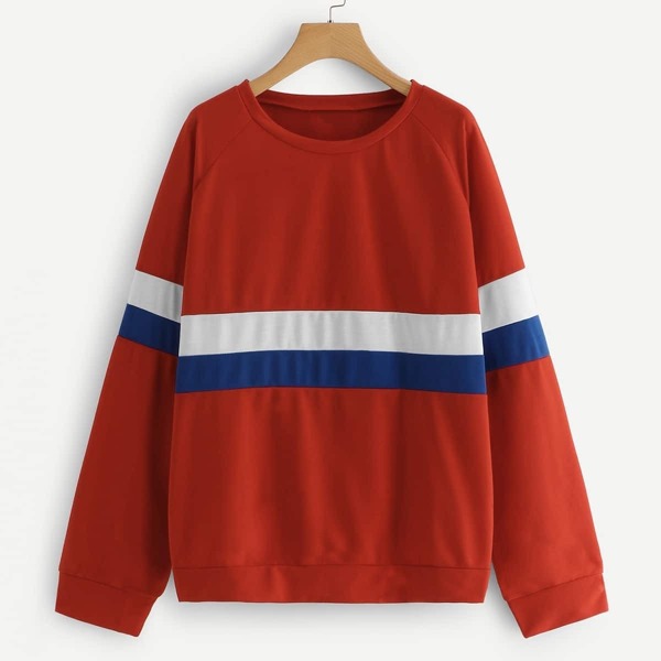 

Plus Color Block Raglan Sleeve Sweatshirt, Red