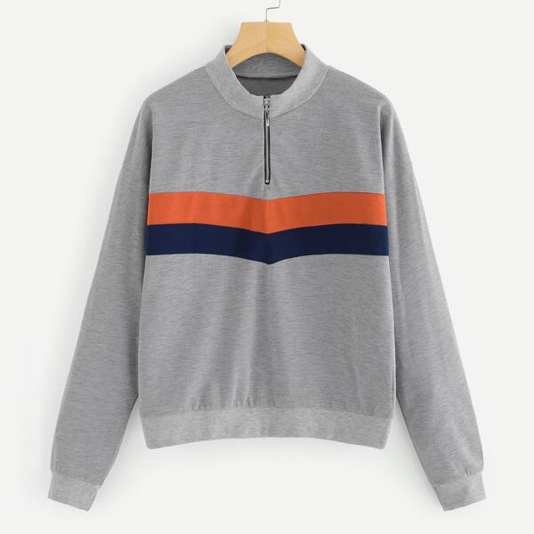 

Mock Neck Colorblock Zip Half Placket Sweatshirt