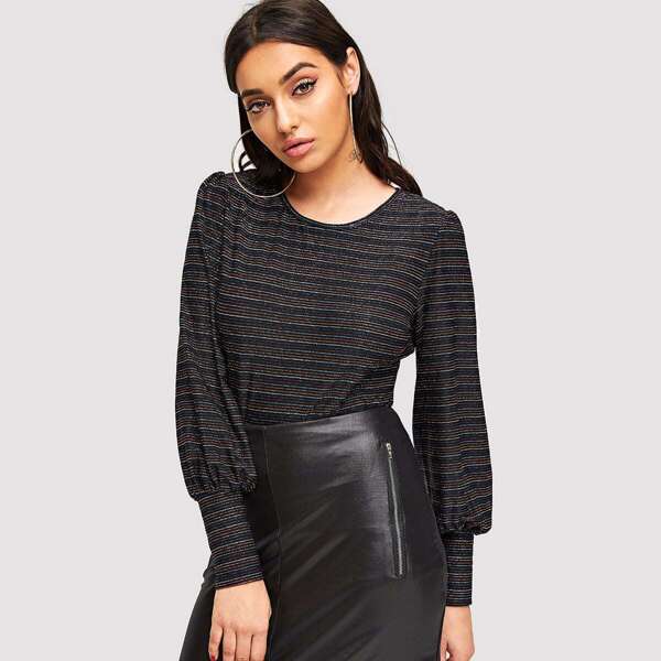 

Bishop Sleeve Striped Glitter Tee