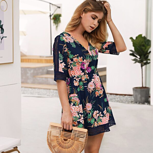 

Floral Print Hollow Out Dress, Multicolor