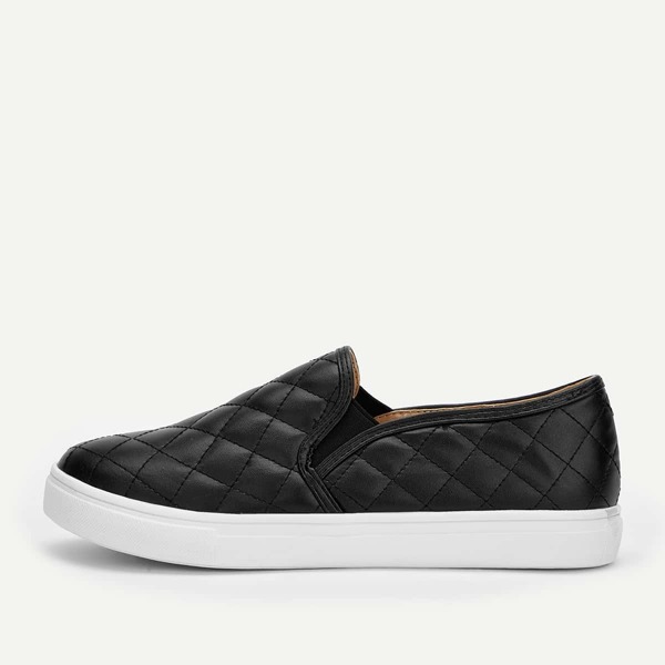 

Quilted Design Slip On Sneakers, Black