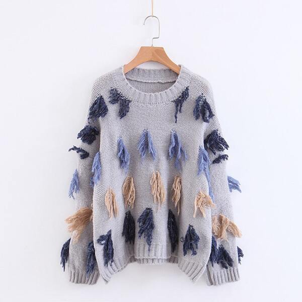 

Drop Shoulder Fringe Trim Jumper