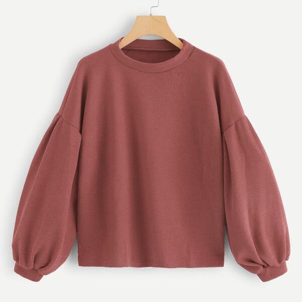 

Bishop Sleeve Drop Shoulder Sweater, Pink