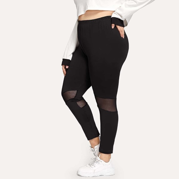 

Plus Contrast Mesh Leggings, Black