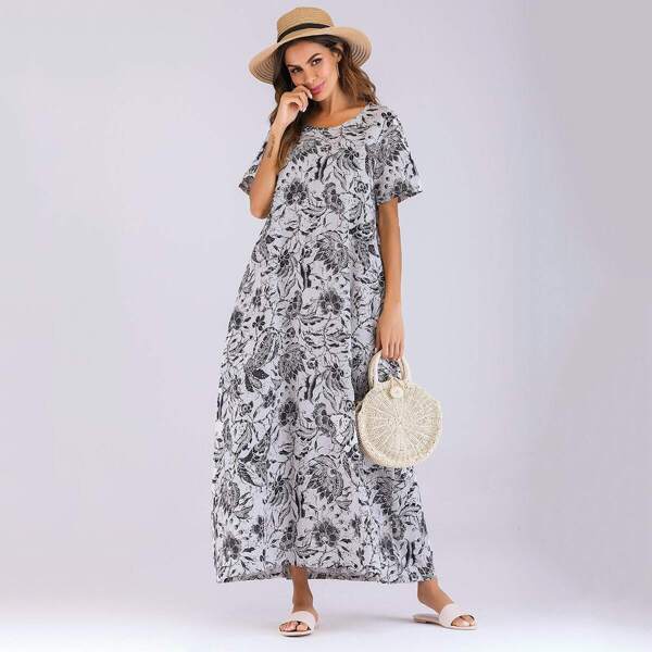 

Floral Print Longline Dress, White