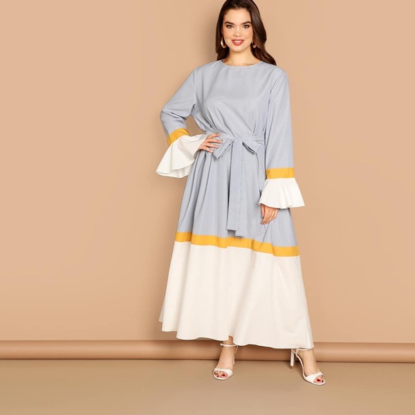 

Plus Flounce Sleeve Color-Block Dress, Multicolor