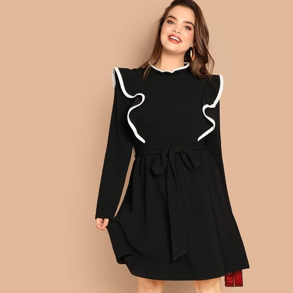 

Plus Mock-neck Ruffle Detail Dress