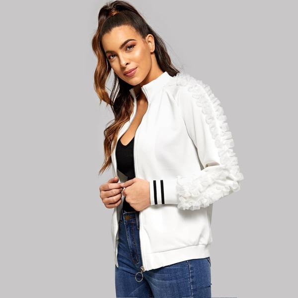 

Ruffle Trim Raglan Sleeve Jacket
