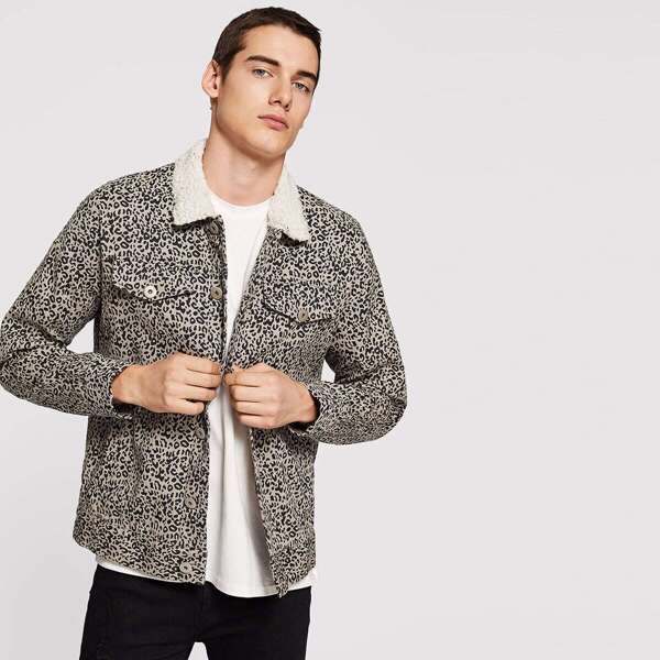 

Men Button Up Leopard Jacket