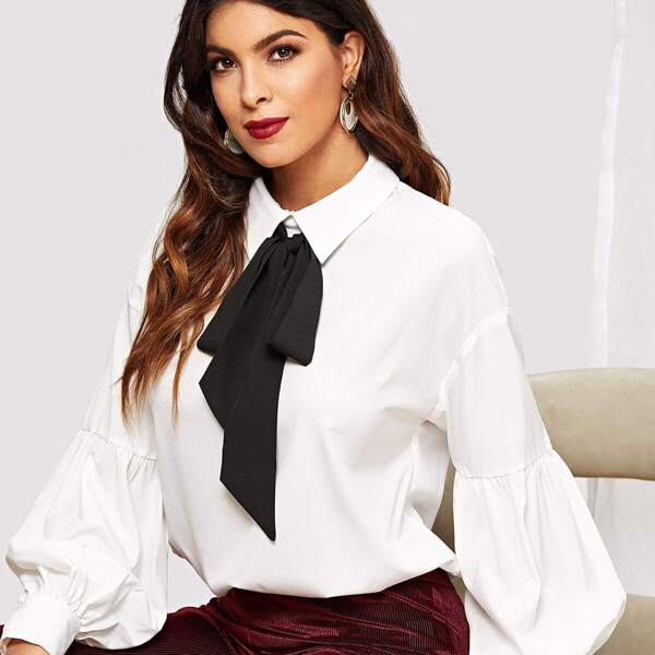 

Tie Neck Lantern Sleeve Top