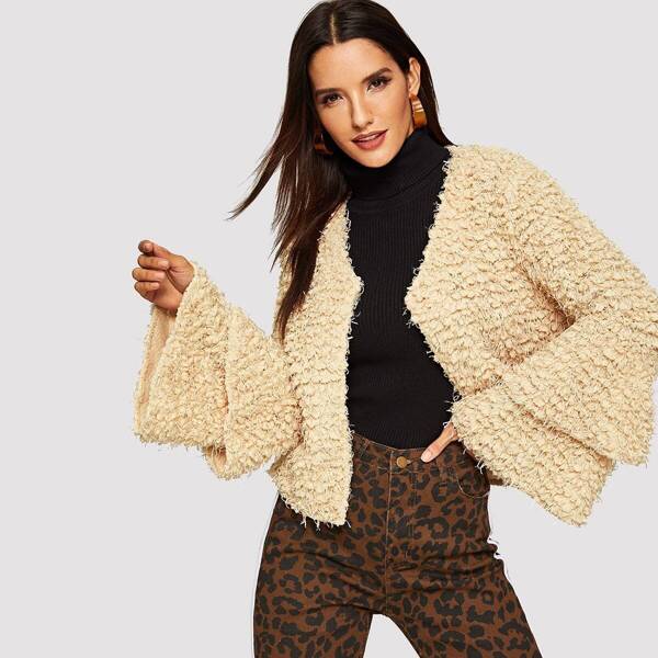

Layered Bell Sleeve Teddy Coat