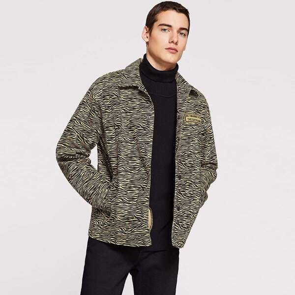 

Men Patch Detail Zebra Print Jacket, Multicolor
