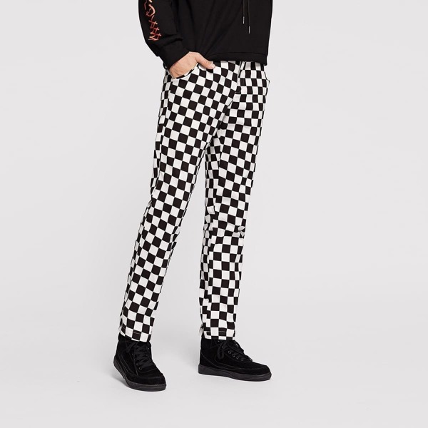 

Men Waist Drawstring Plaid Pants