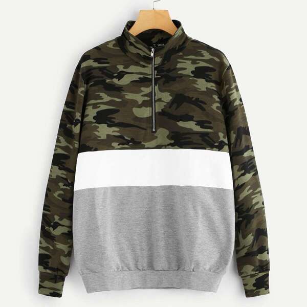 

Cut and Sew Camo Panel Sweatshirt