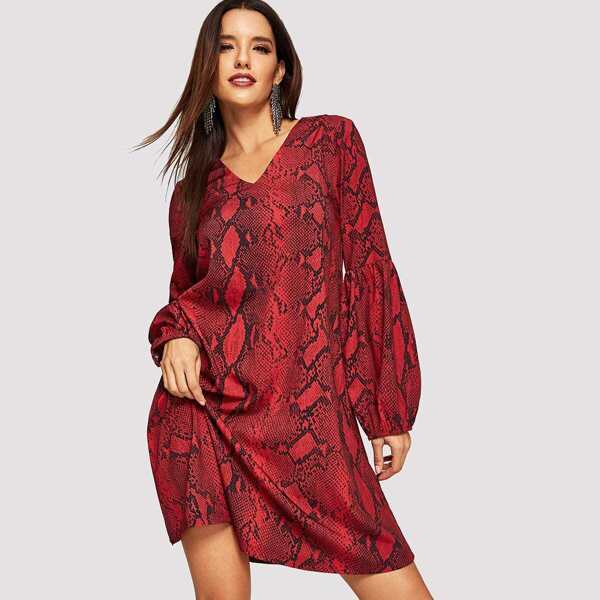 

Lantern Sleeve Snakeskin Tunic Dress