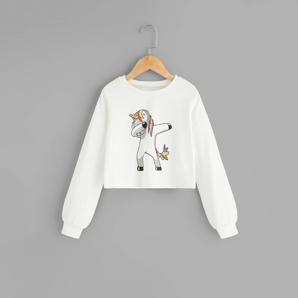 

Girls Animal Print Pullover, White