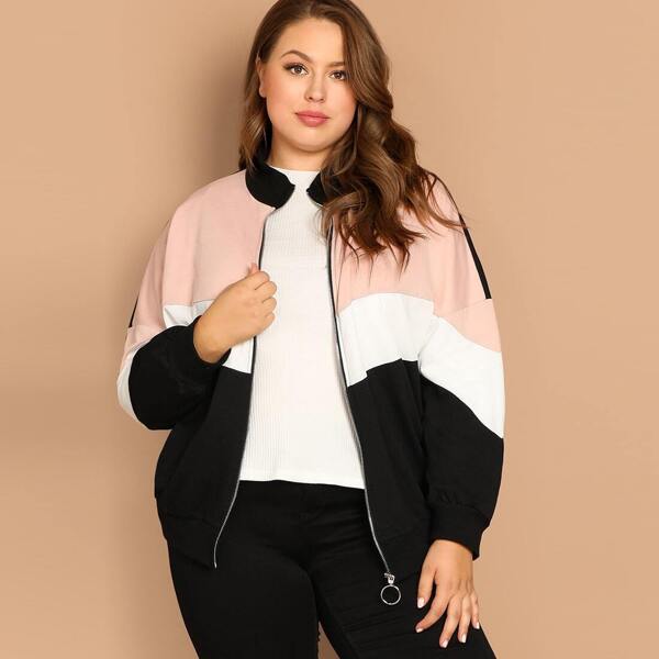 

Plus Cut-and-sew Zip Up Sweatshirt