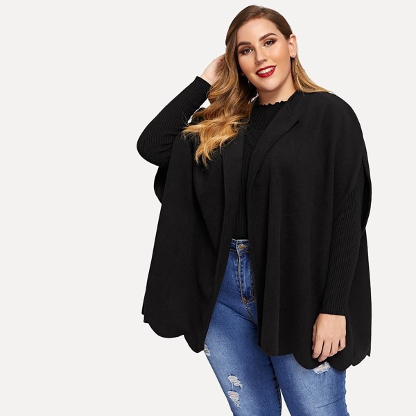 

Plus Open Front Scallop Edge Cape Coat