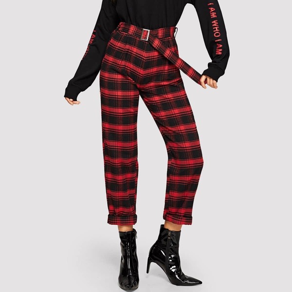 

Self Belted Plaid Pants