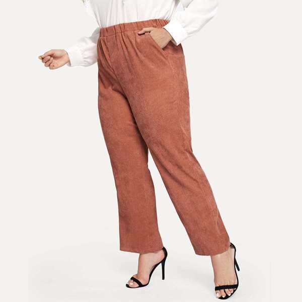 

Plus Solid Elastic Waist Cord Pants