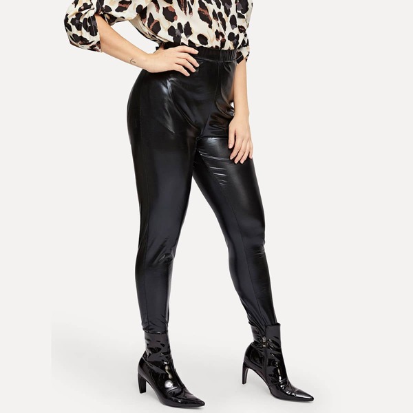 

Plus Elastic Waist PU Pants