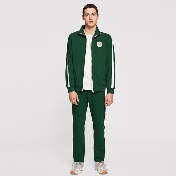 

Men Zip Up Mock-Neck Jacket & Pants Set, Green