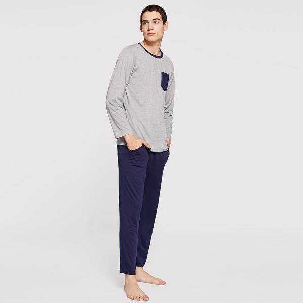 

Men Pocket Front Contrast Side Pajama Set, Multicolor
