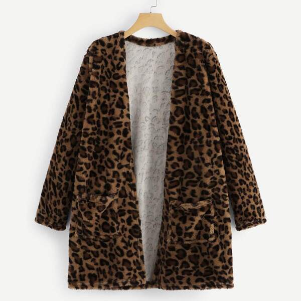 

Cheetah Print Open Front Teddy Coat