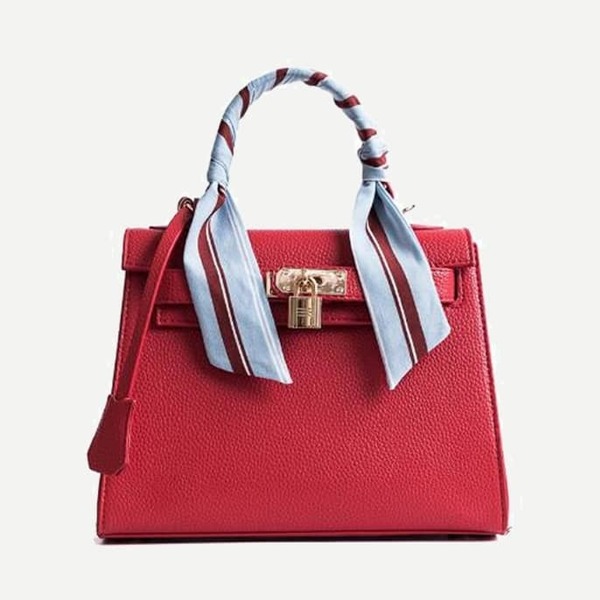 

Metal Lock Design PU Bag With Scarf, Red