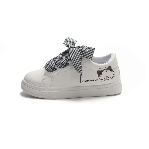 

Cat Print Gingham Lace Up Sneakers, White