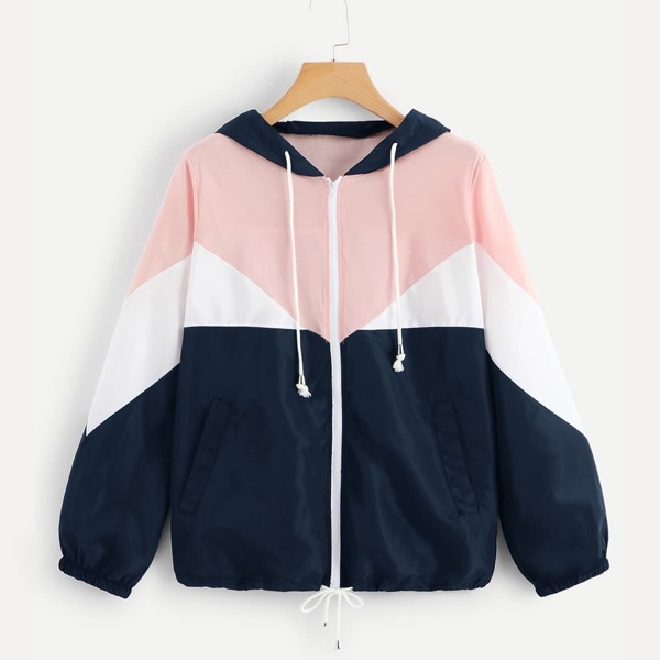 

Color-block Drawstring Hooded Jacket, Multicolor