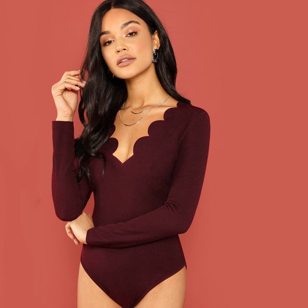 Scallop Trim Solid Bodysuit