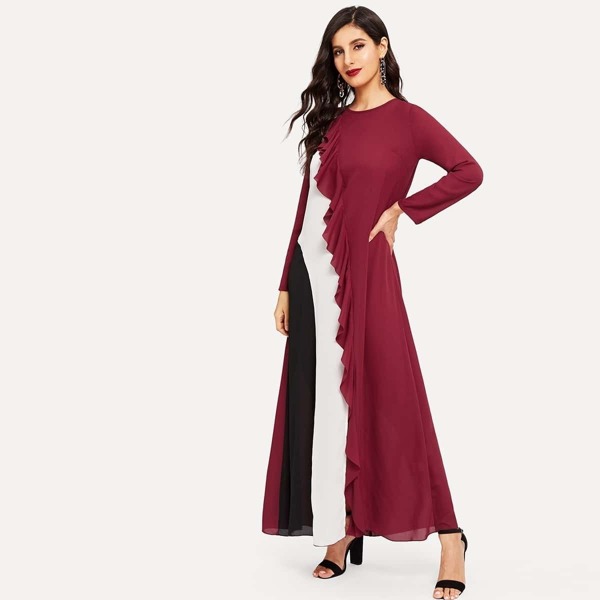 

Flounce Trim Colorblock Hijab Dress
