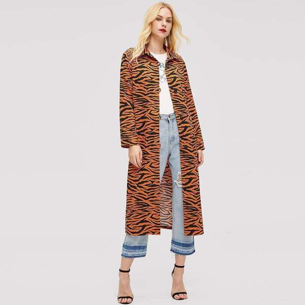 

Button Front Animal Print Collar Coat