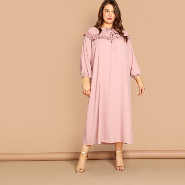 

Plus Tie Neck Lace Trim Night Dress