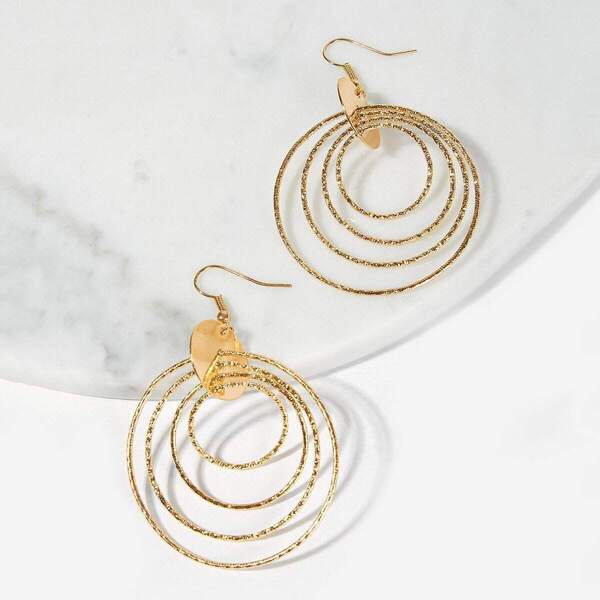 

Layered Circle Hoop Drop Earrings 1pair, Gold