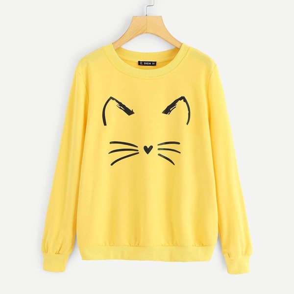 

Cartoon Cat Print Sweatshirt