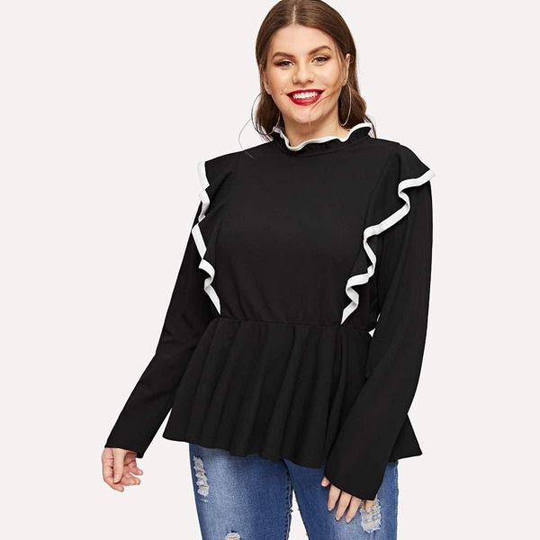 

Plus Mock-neck Ruffle Detail Tee